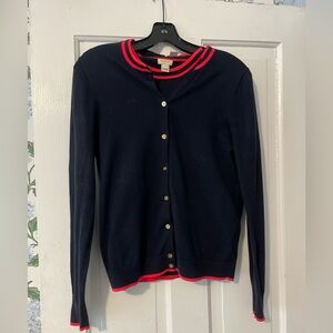 J. Crew Twp Piece Navy Sweater Set with Pink Accent trim.
